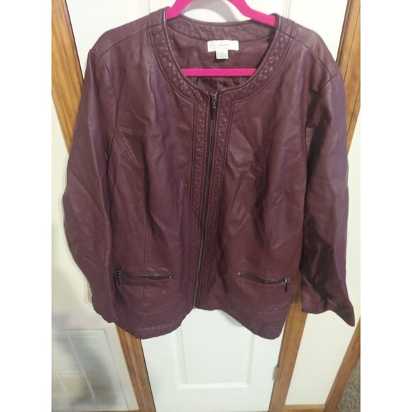 Christopher & Banks Women’s Faux Leather Full Zip Jacket Size 3X Wine Burgundy - Picture 2 of 14